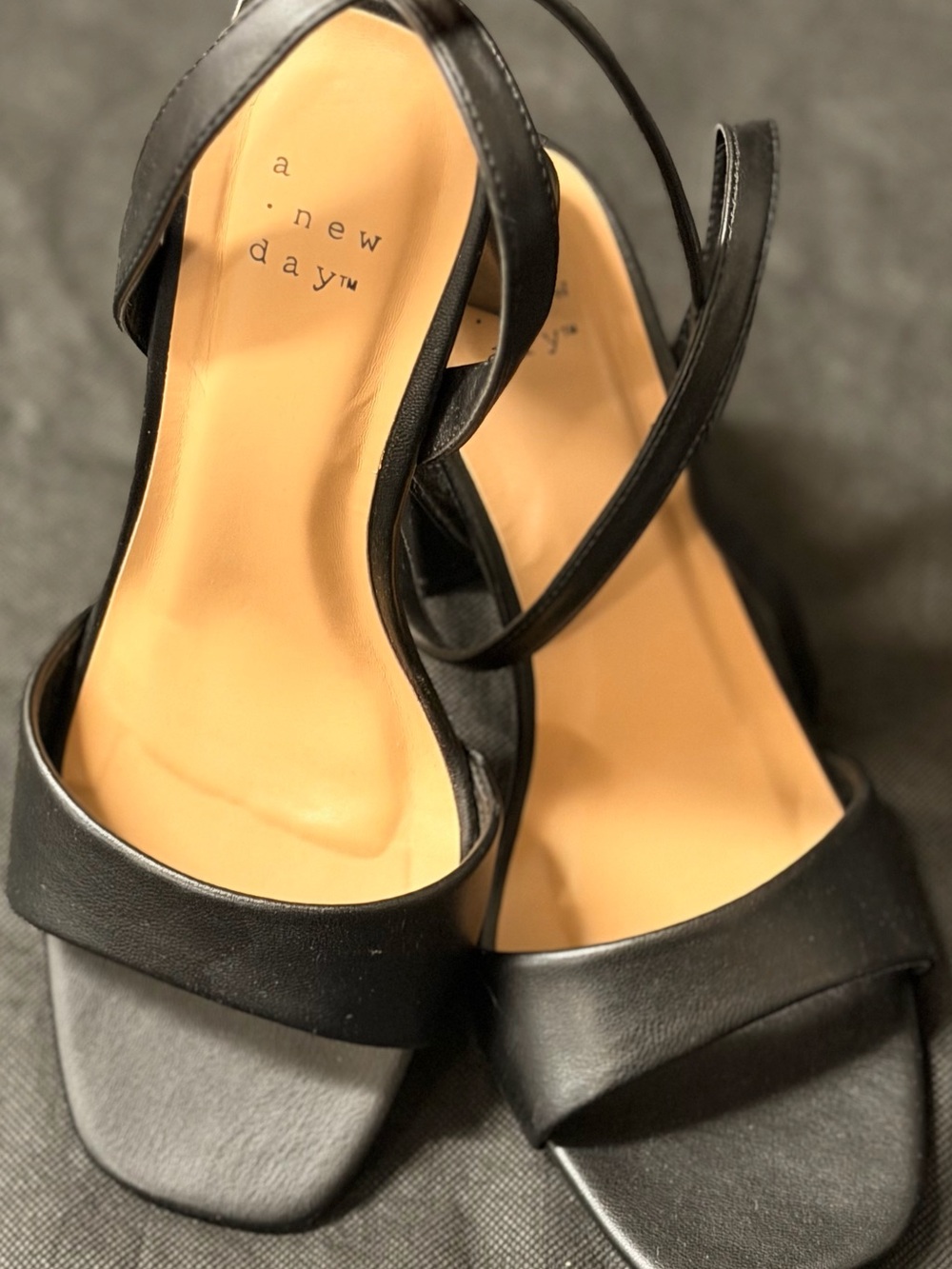 A New Day Black Square Toe Heeled Sandals